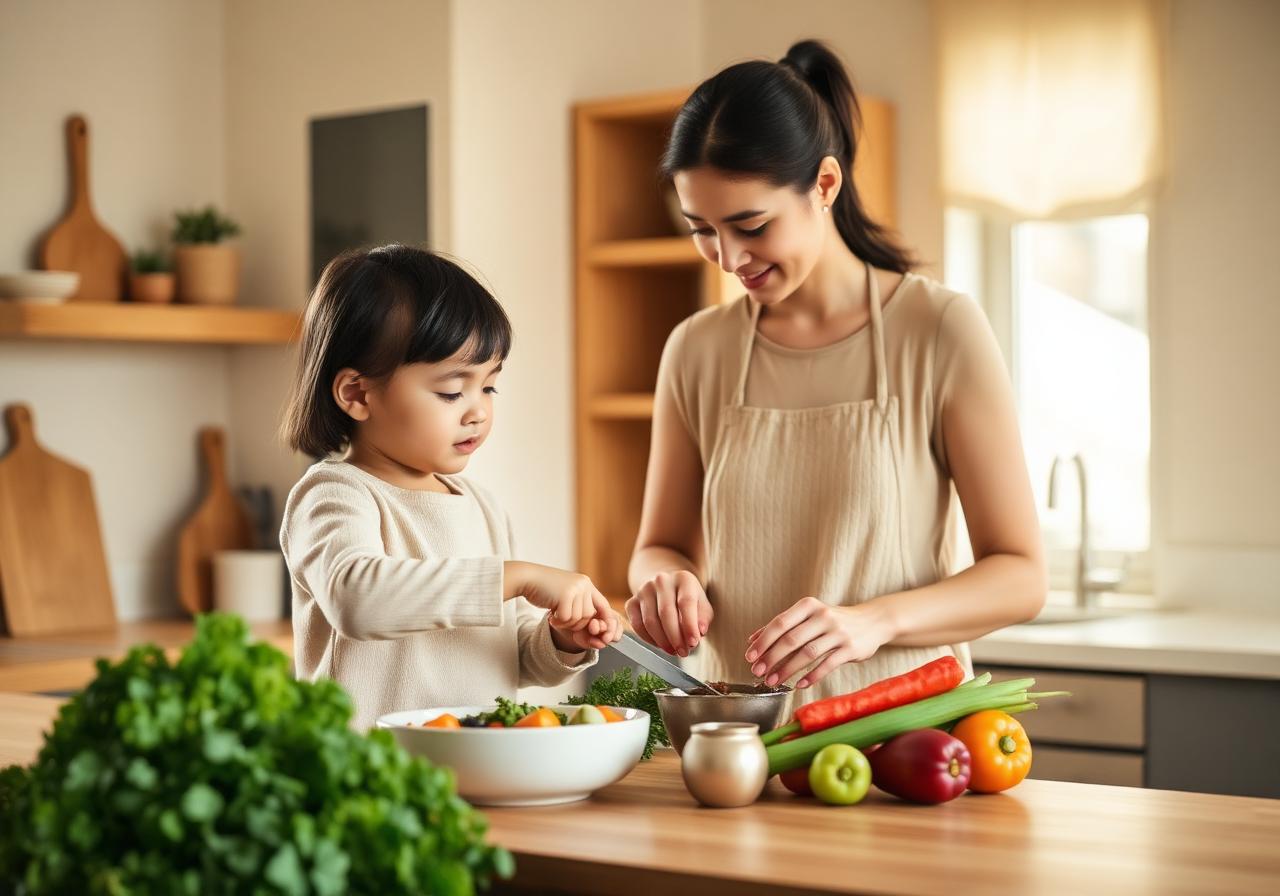 Une famille cuisinant ensemble